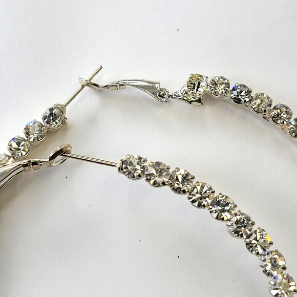 Silvertone Hoops with encrusted crystals Silver tone Statement Big Hoops - Picture 2 of 6